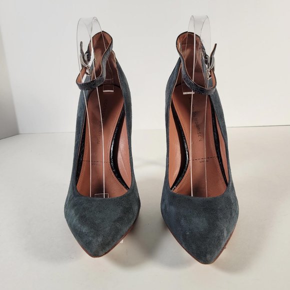 SIGERSON MORRISON Green Suede Black Croco Ankle Strap Heels Women Sz 8.5 - Picture 5 of 11